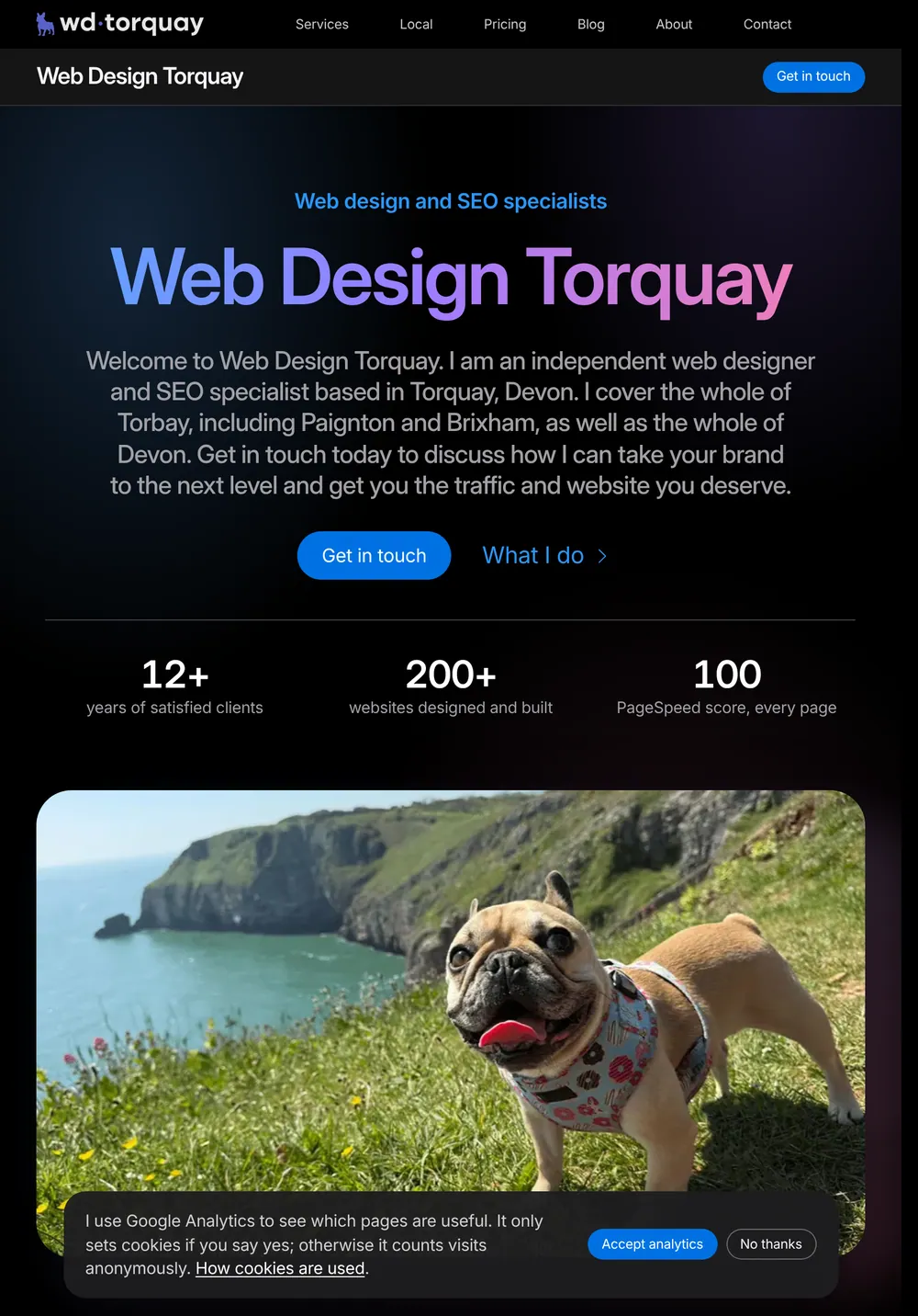 The Web Design Torquay home page on a tablet